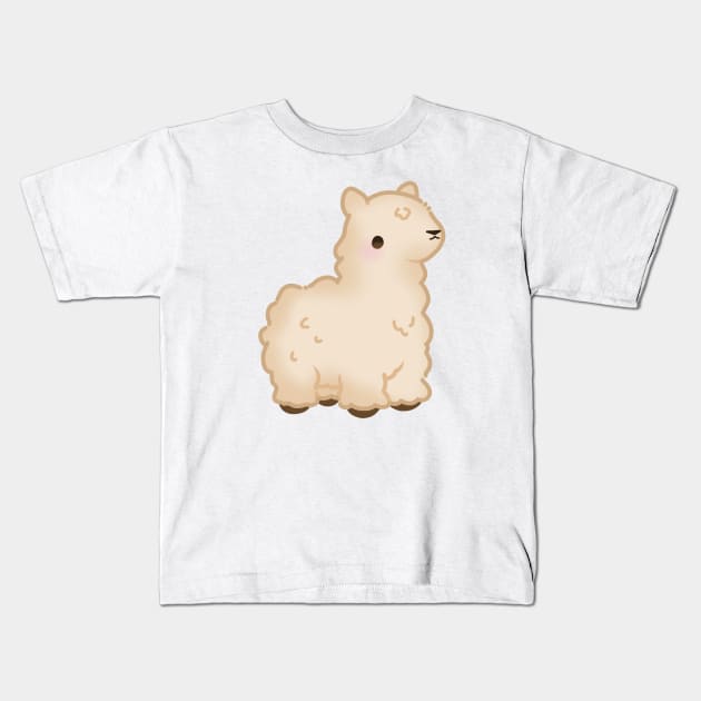 Cute Fluffy White Llama Kids T-Shirt by LinnsWorld